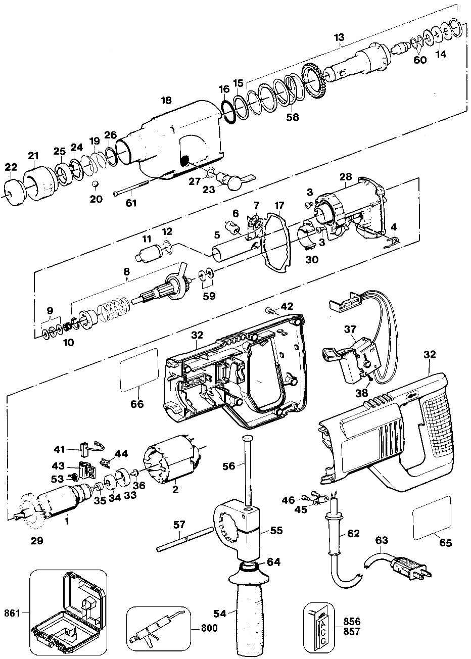 Default Diagram and Parts List for 5054-BDK Type 100 Black and Decker Boring Machine